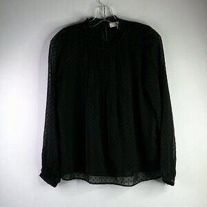 Loft - Black Swiss Dot Long Sleeve High Neck Blouse - XS